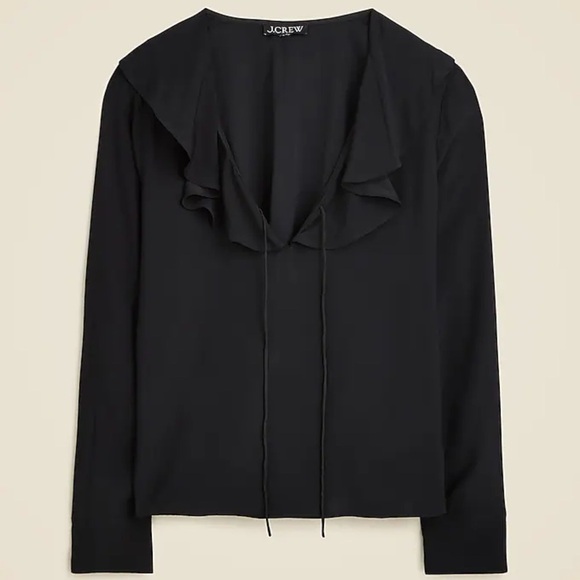 J. Crew Tops - J.Crew The Goldie Top Ruffle Neckline in Black Satin NWT SZ L